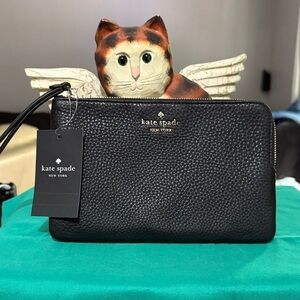 Kate Spade New York Black Pebbled Leather Wristlet NWT